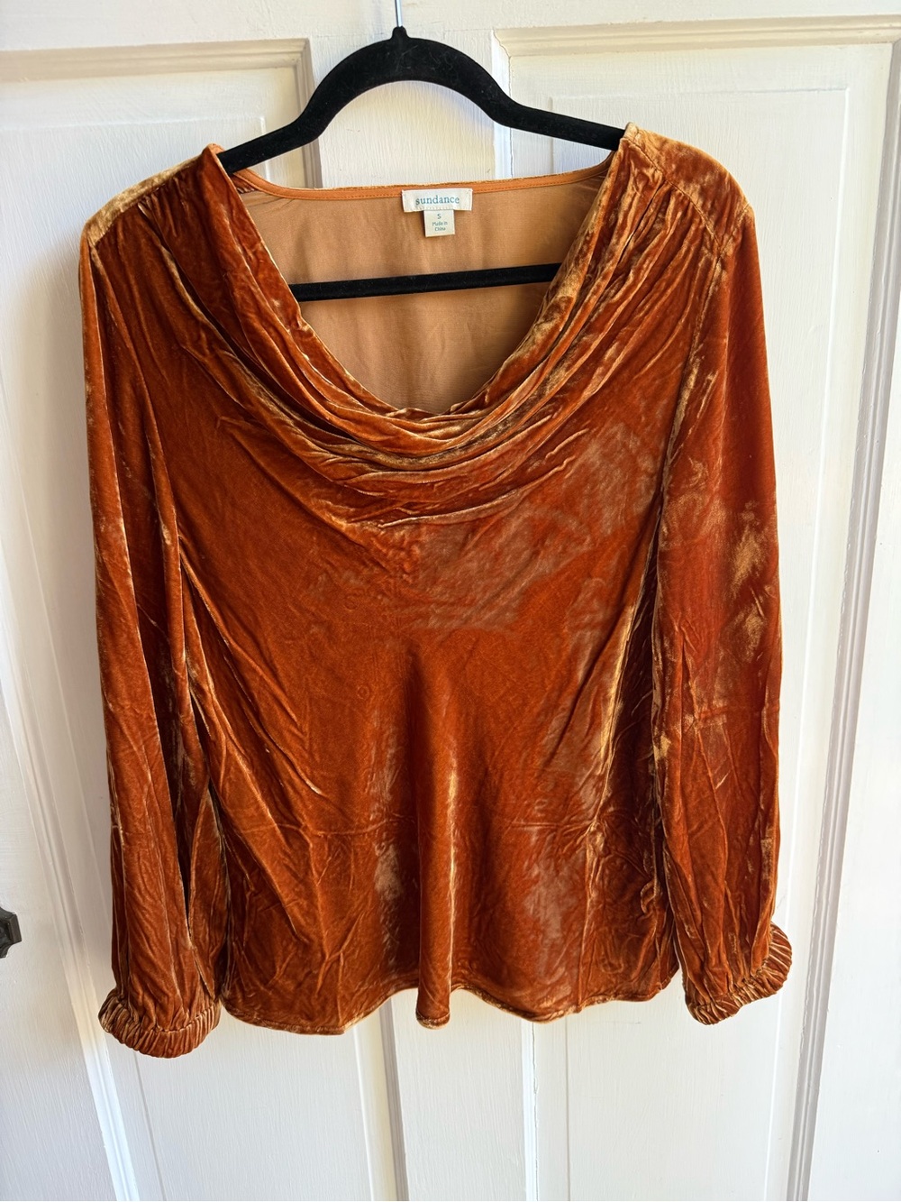 Sundance Velvet Cowl-Neck Long Sleeve Top — Rusty Orange